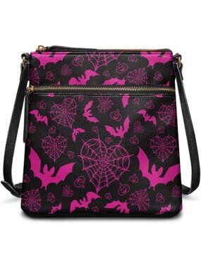 🎃Women's Pink Bat Web Crossbody Bag Leather Handbag Sling Bag Large Hobo Bag